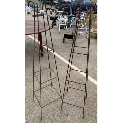 638 - 2 Large metal garden obelisks