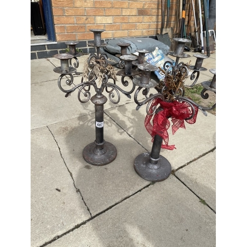 687 - 2 Metal candelabras