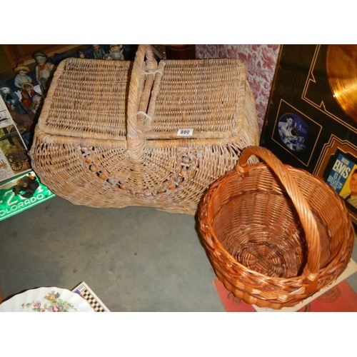 880 - A large double sided picnic basket and one other.