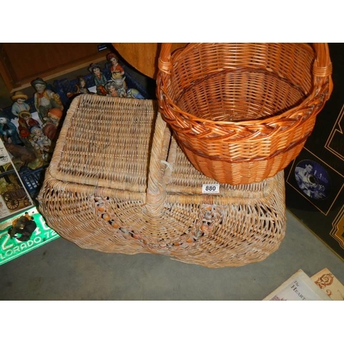 880 - A large double sided picnic basket and one other.