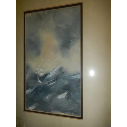 888 - A pine framed and glazed watercolour seascape signed and dated 1903. COLLECT ONLY.