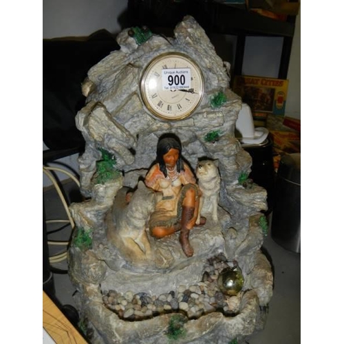 900 - A water feature with clock featuring an American Native Indian, COLLECT ONLY.