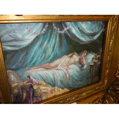 902 - A gilt framed over painted print nude study.