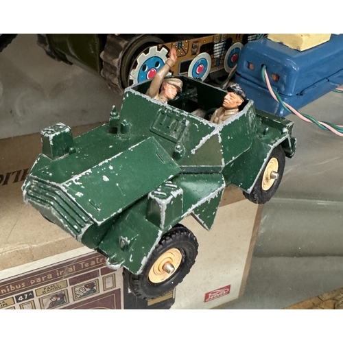 28 - A Marx Battery Up tank, one other, A Dinky Leopard tank & Britains scout car