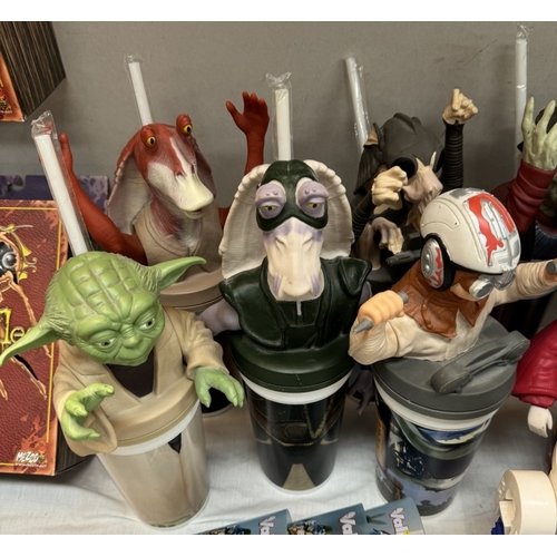 33 - A quantity of Star Wars figure drinking cups with straws, 3 Valiant cups & 2 Shrek cups