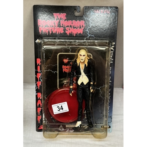 34 - 3 The Rocky Horror Picture Show figures in blister packs by Vital Toys. As new