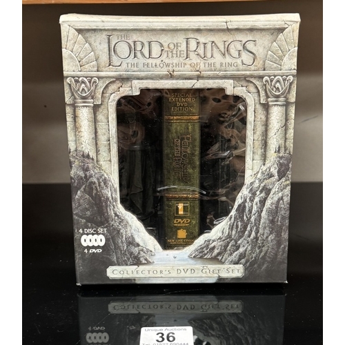 36 - 3 Boxed Lord Of The Rings DVD gift sets & Boxed replica, All as new