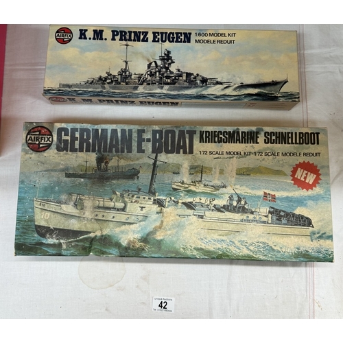 42 - 2 Vintage Airfix German battleship model kits 1/72 & 1/600 scale E-Boat & K.M Prinz Eugen