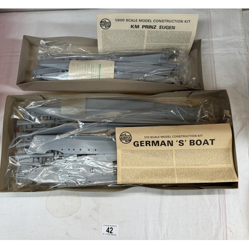 42 - 2 Vintage Airfix German battleship model kits 1/72 & 1/600 scale E-Boat & K.M Prinz Eugen