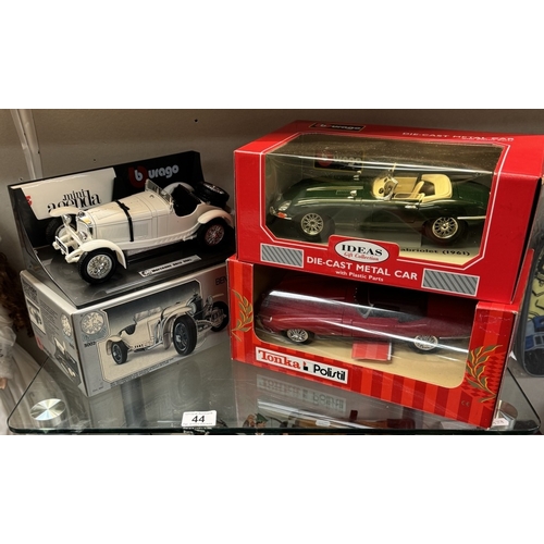 44 - A boxed Burago Mercedes Benz SSKL (1931) desk pack , Tonka Polistil, & Burago Jaguar e-Type