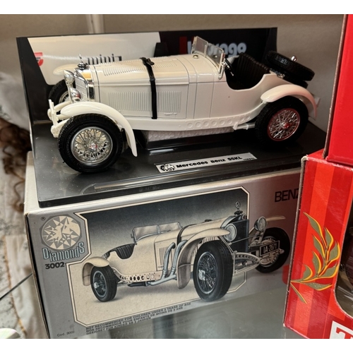 44 - A boxed Burago Mercedes Benz SSKL (1931) desk pack , Tonka Polistil, & Burago Jaguar e-Type