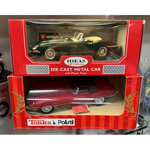 44 - A boxed Burago Mercedes Benz SSKL (1931) desk pack , Tonka Polistil, & Burago Jaguar e-Type