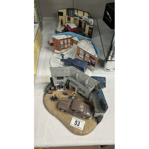 53 - 3 Model car dioramas including Rover garage