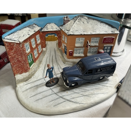 53 - 3 Model car dioramas including Rover garage