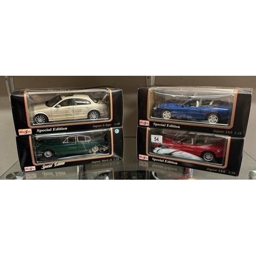 54 - 4 Maistro 1/18 Jaguar cars including XK8, XKR, MK11 & S-Type