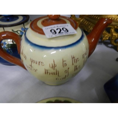 929 - Five good Torquay motto ware souvenir teapots.