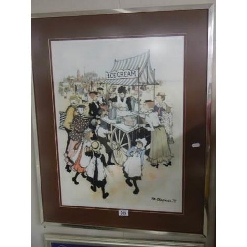 939 - A framed and glazed print signed M Chapman '75 (Margaret Chapman), COLLECT ONLY.