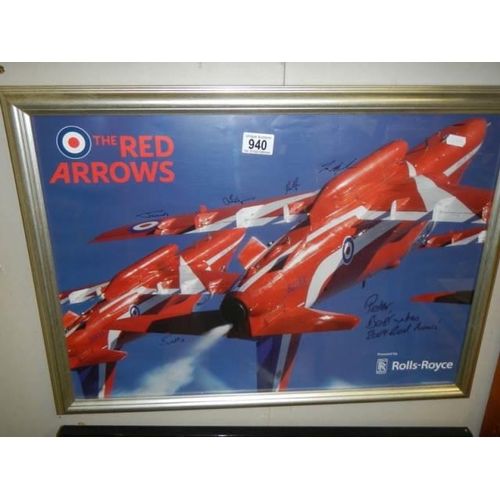 940 - A framed and glazed signed Red Arrows print, COLLECT ONLY.