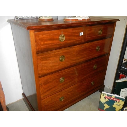 981 - A good mahogany two over three chest of drawers with string inlay. COLLECT ONLY.