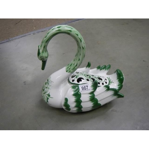 987 - A ceramic swan rose bowl.