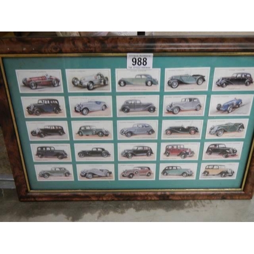 988 - A framed and glazed set of Vintage Car collector's cards, COLLECT ONLY.