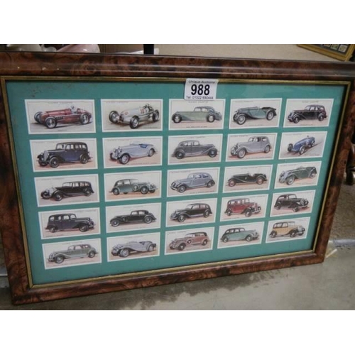 988 - A framed and glazed set of Vintage Car collector's cards, COLLECT ONLY.