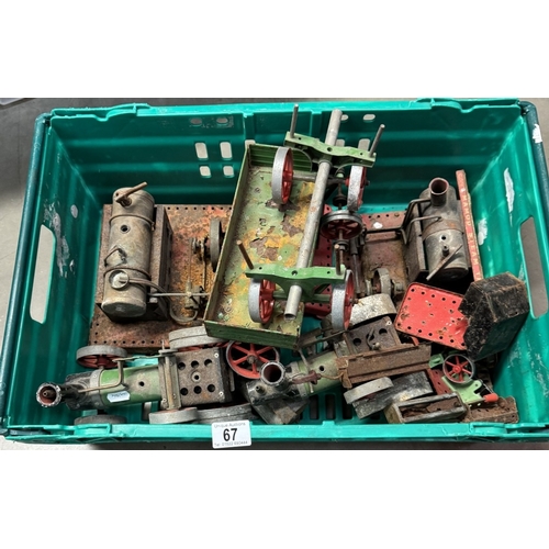 67 - A large box of used Mamod stationary and roller steam engines with workshop tools