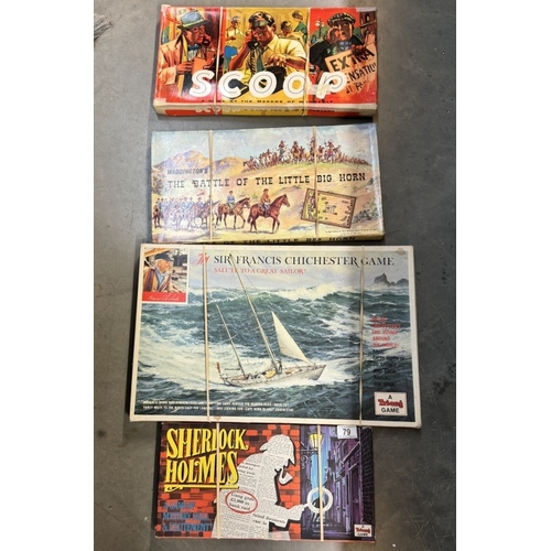 79 - 4 vintage board games including Tri-ang Sir Francis Chichester, Sherlock Holmes, Waddingtons The bat... 