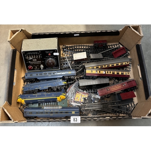 83 - A box of Tri-ang 'OO' railways engines, coaches and rolling stock with track