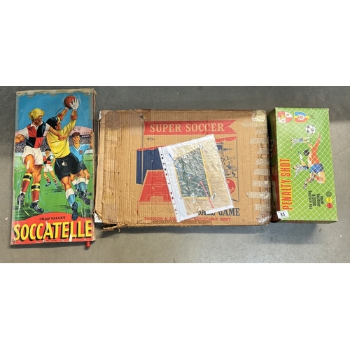 85 - Boxed Marx penalty shot and Chad Valley Soccatelle bagatelle and a Toogood and Jones super soccer fo... 