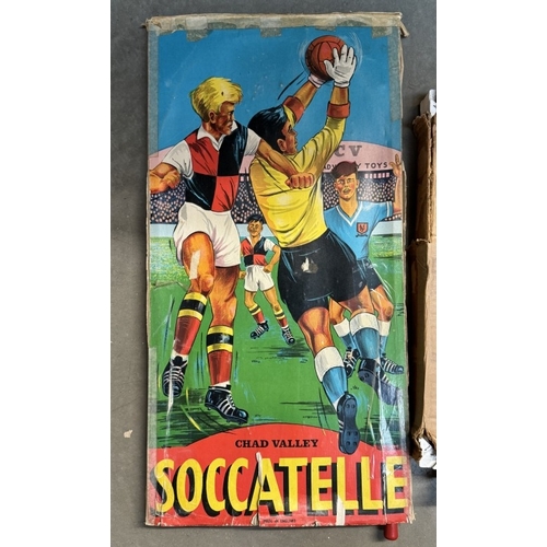 85 - Boxed Marx penalty shot and Chad Valley Soccatelle bagatelle and a Toogood and Jones super soccer fo... 