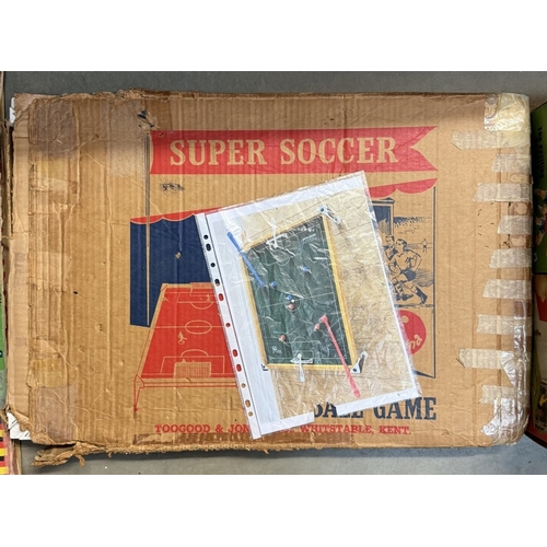 85 - Boxed Marx penalty shot and Chad Valley Soccatelle bagatelle and a Toogood and Jones super soccer fo... 