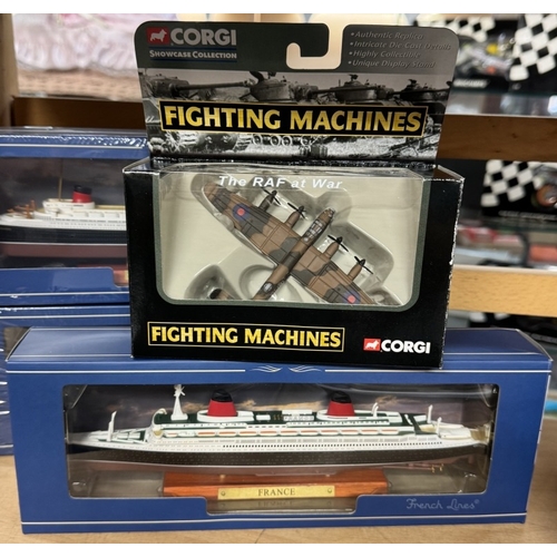 110 - 4 Corgi Fighting Machines, Flight aircraft & 5 Atlas edition ocean liner ships