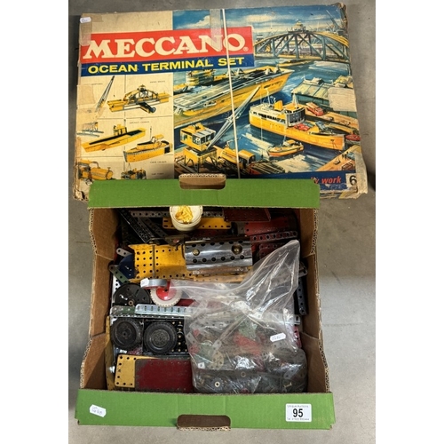 95 - A large box of vintage Meccano including Mamod Steam engine & An Ocean terminal set no 6