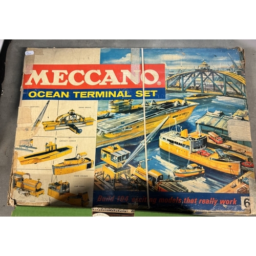 95 - A large box of vintage Meccano including Mamod Steam engine & An Ocean terminal set no 6