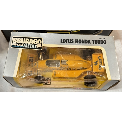 97 - 8 Boxed Burago 1/18 & 1/24 scale including Lotus, Honda, Bugatti, Ferrari etc