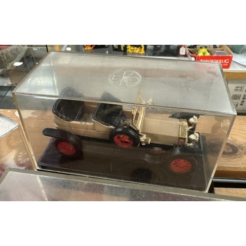 99 - 4 Boxed EKO micro miniatures veteran cars & 1 other. Mc Hispano Suizza, Daimler, Rolls Royce etc