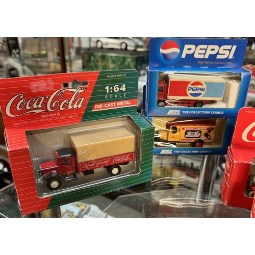 121 - A quantity of boxed Pepsi & Coke diecast including Matchbox, Convoy, Lledo etc