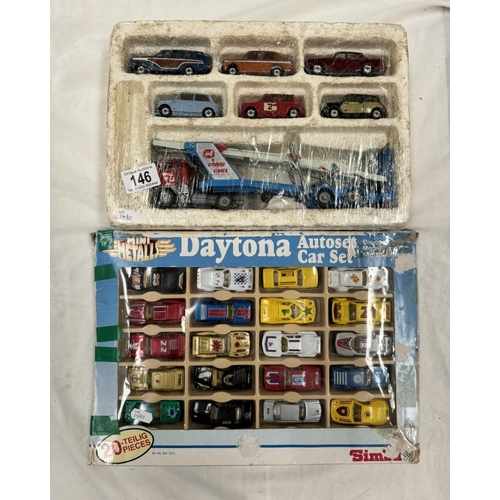 146 - A Corgi gift set no 48 including a transporter & 6 cars (No outer box) & A Daytona 20 piece car set