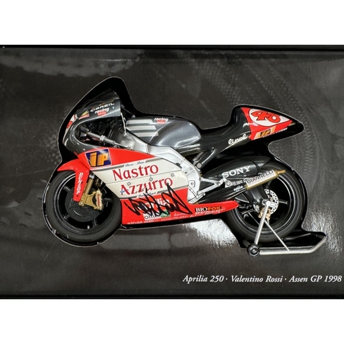 167 - 2 Minichamps 1/12 Valentino Rossi autographed motorbikes. Asprilia 250cc Assen 1998 & Honda RC2IIV R... 