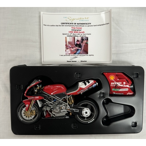 178 - A Minichamps 1/12 Tray Corser signed Ducati 996 Superbike no 3/11 with COA