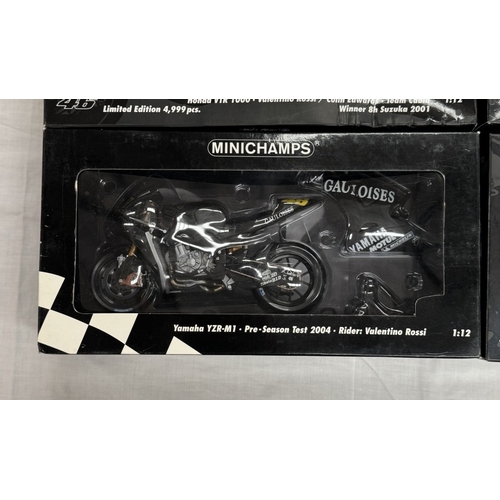 183 - 4 Minichamps Valentino Rossi & Colin Edwards motorcycles. Honda VTR1000, Yamaha YZR-M1 & Ducati