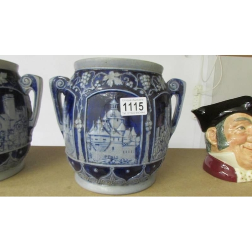 1115 - A pair of German pottery twin handled pots. COLLECT ONLY.