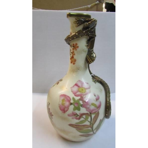 1122 - A fine Royal Worcester porcelain hand painted ewer with dragon handle.