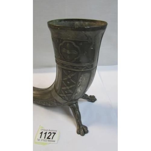 1127 - A Danish pewter drinking cup in the form of a horn.