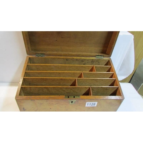 1128 - A victorian oak stationery box. COLLECT ONLY.