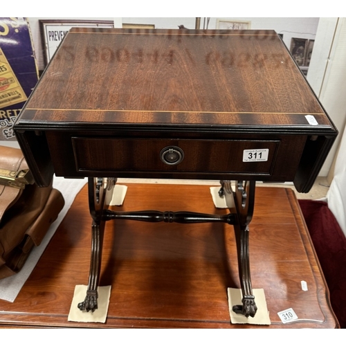 311 - A Small drop leaf table with single drawer & claw feet. COLLECT ONLY.