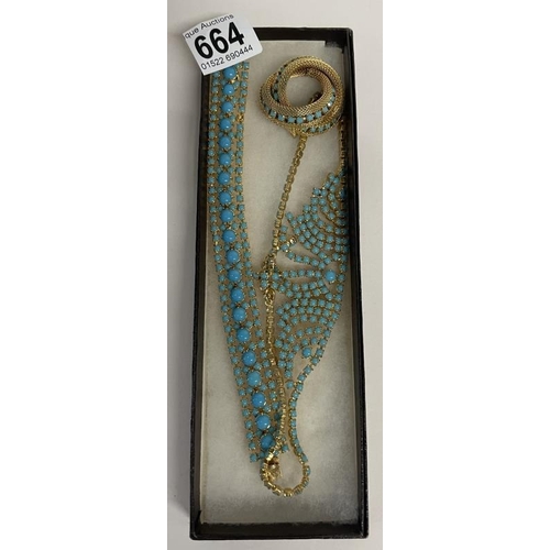 664 - A necklace, bracelet & brooch set turquoise coloured stone