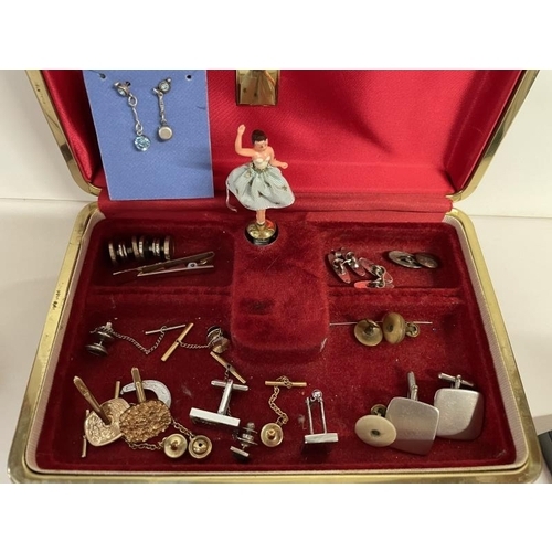 656 - A Jewellery box with 3 bracelets, cuff links & tie pin