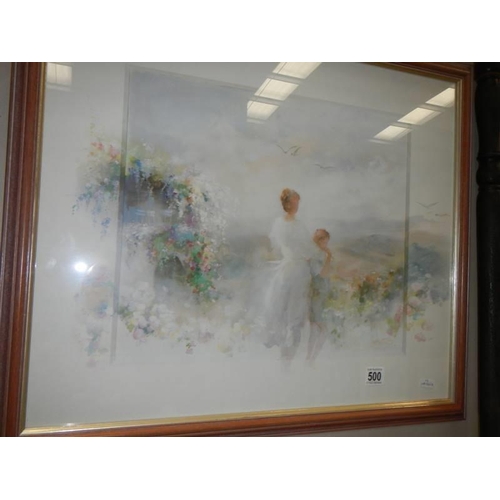 500 - Three framed and glazed modern impressionist prints featuring children, flowers with over painted bo... 